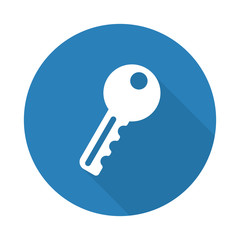 Wall Mural - flat white key web icon with long drop shadow on blue circle