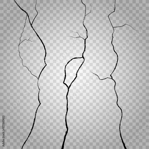 Cuadros en Lienzo Vector wall cracks on transparent checkered background