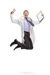 Poster - Overjoyed doctor jumping out of joy