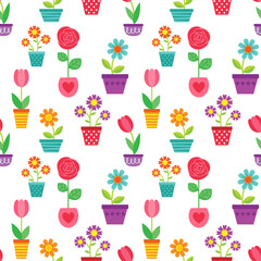 Fototapete - Seamless pattern of flowers in pots 