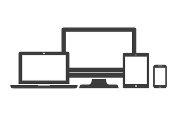 device icons: isolated smart phone, tablet, laptop and desktop computer. stylish vector illustration