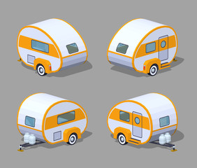 Wall Mural - Retro motor home. 3D lowpoly isometric vector illustration. The set of objects isolated against the grey background and shown from different sides