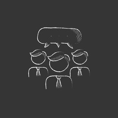 People with speech square above their heads. Drawn in chalk icon.