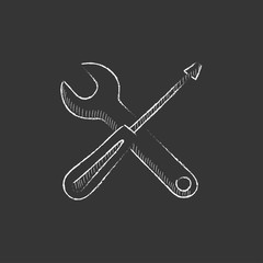 Canvas Print - Screwdriver and wrench tools. Drawn in chalk icon.