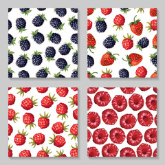 Wall Mural - Blackberry and raspberry seamless pattern set