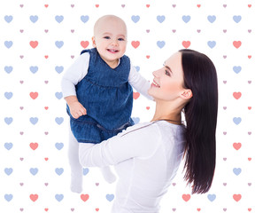 Wall Mural - love concept - young mother with little daughter over texture ba