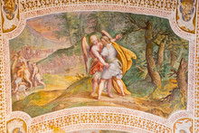 ROME, ITALY - MARCH 11, 2016: The Jacob Wrestles With An Angel By Antonio Viviani (1560–1620). Fresco From The Vault Of Stairs In Church Chiesa Di San Lorenzo In Palatio Ad Sancta Sanctorum.
