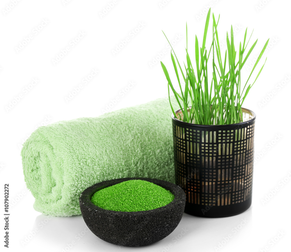 Spa treatment with sea salt and isolated on white.