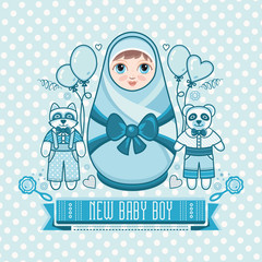 Wall Mural - Newborn little baby. Greeting card of the newborn. 