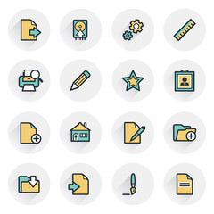 Sticker - Document icons. Contour lines with color fills. Flat design.