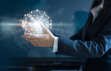 Wall Mural - abstract business, business woman circle global network connecting
