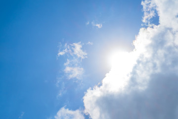 Wall Mural - Looking up at Nice blue sky with sun beam behind big cloud