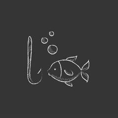 Poster - Fish with hook. Drawn in chalk icon.