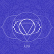 Lines geometric illustration of one of the seven chakras - Ajna on blue background, the symbol of Hinduism, Buddhism.