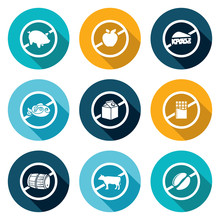 Russian Restrictions On Imports And Exports Icons Set. Vector Illustration.