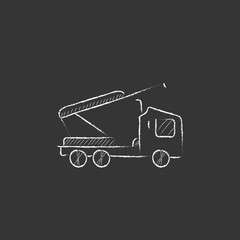 Sticker - Machine with a crane and cradles. Drawn in chalk icon.