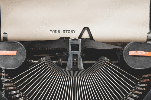 Fotografie, Obraz Your Story? question printed on an old typewriter.