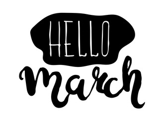Wall Mural - Black and white insulated hand lettering poster stencil. Hi the month of March. Vector