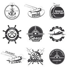 Set Of Vintage Space, Nautical, Aeronautics Flight  Emblems