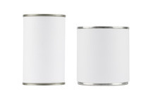 Tin Can With Blank White Label On White Background