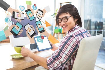 Canvas Print - composite image of hipster businessman using tablet