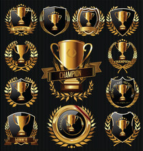 Trophy And Awards Golden Badges And Labels Collection