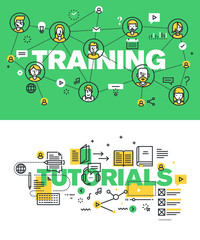 Wall Mural - set of modern vector illustration concepts of words training and tutorials. thin line flat design ba