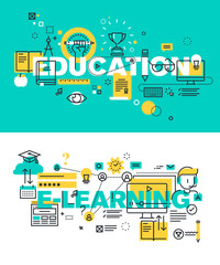 Wall Mural - set of modern vector illustration concepts of words education and e-learning. thin line flat design 