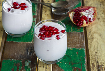 Canvas Print - Mascarpone mousse dessert with pomegranate and honey