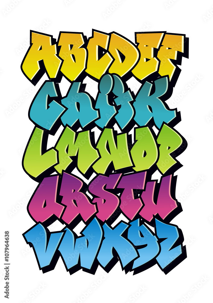 Bright cartoon comic graffiti font. Vector alphabet 素材庫向量圖 | Adobe Stock