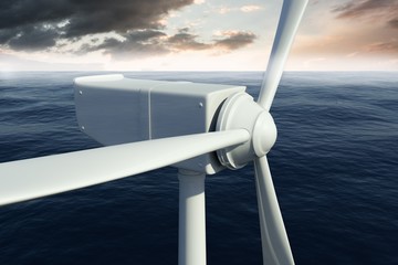 Wall Mural - Composite image of a wind turbine is working