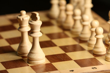 Chess pieces and game board closeup