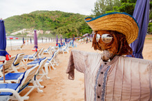 Funny Scarecrow On Beach. Stylish Bogeyman On Phuket Island, Thailand.