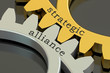Strategic Alliance concept on the gearwheels, 3D rendering
