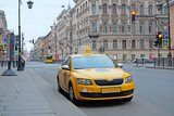 Fototapeta Nowy Jork - St. Petersburg, Russia - March, 13, 2016: Taxi on the parking in St. Petersburg, Russia.