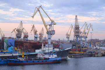  St. Petersburg, Russia - on April 3, 2016: Cargo port in St. Petersburg, Russia