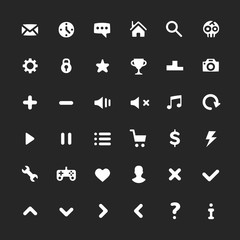 Wall Mural - white ui icons set isolated on black background. user interface icons, pictograms