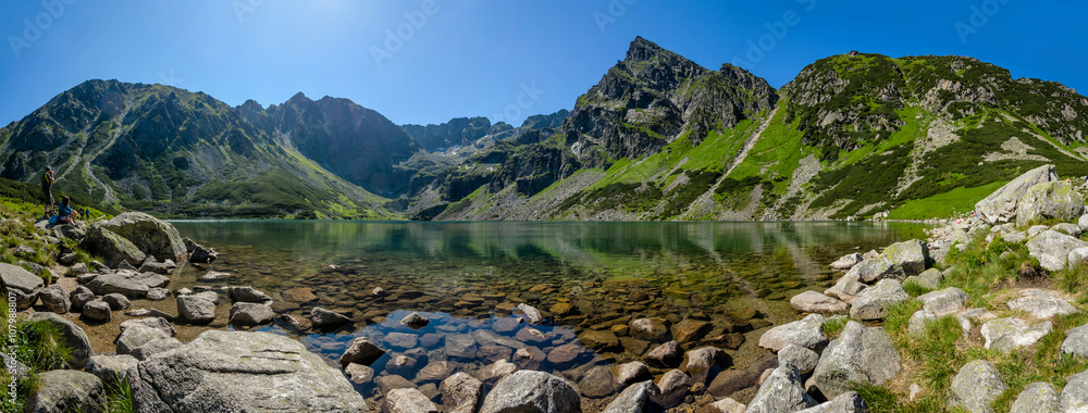 Panoramic view of the Black Pond "Czarny Staw", High Tatras, Poland - obrazy, fototapety, plakaty 