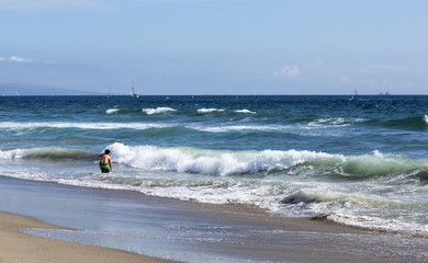 Wall Mural - Pacific ocean is clear day. Beach landscape in the US with the blue sea. 