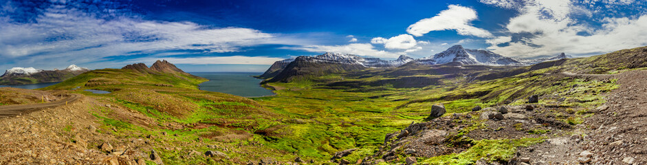 Wall Mural - panorama of valley with the arctic sea in iceland