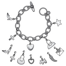 Illustration Of Beautiful Silver Bracelet Full Of Cute Charms