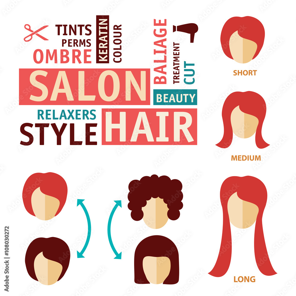 Icons set in flat design style with hair treatment, steps to prevent ...
