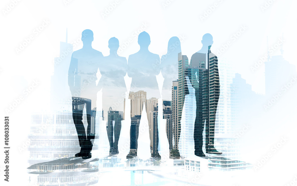 business people silhouettes over city background Stock Photo | Adobe Stock