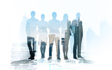 Business People Silhouettes Over City Background