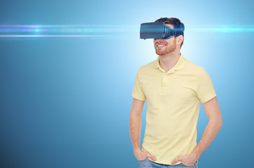 Wall Mural - happy man in virtual reality headset or 3d glasses