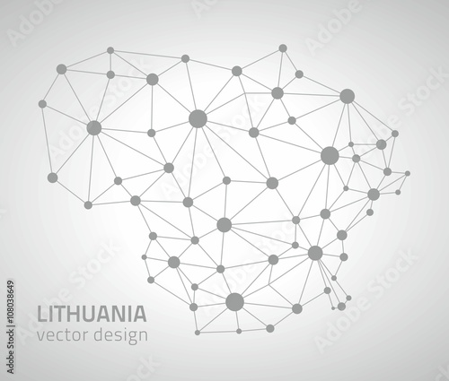 Cuadros en Lienzo Lithuana grey vector polygonal map