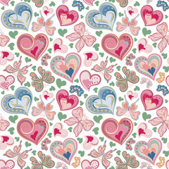 Wall Mural - bright seamless pattern with butterflies and hearts