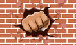 punching fist smash through a concrete and brick wall