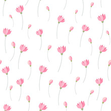 Cute Little Pink Flowers Seamless Pattern Background. Vector