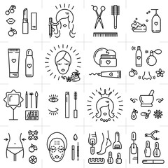 modern icons set of cosmetics, beauty, spa and symbols collection made in modern linear vector style